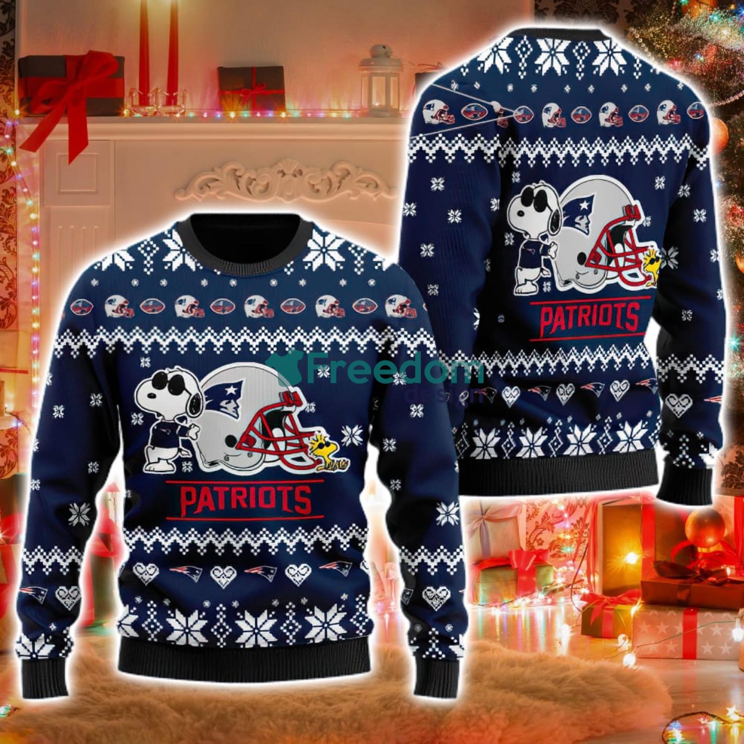 New England Patriots Christmas Santa Claus Pattern Ugly Christmas Sweater -  Freedomdesign