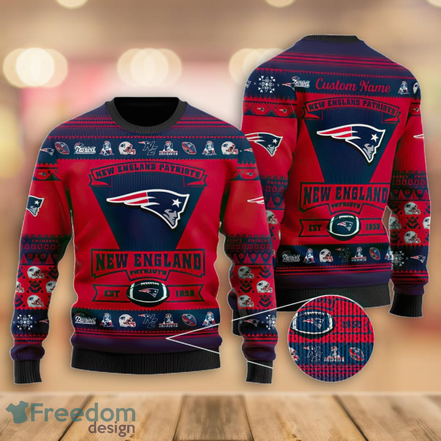 Where to buy Boston sports-themed ugly Christmas sweaters including a  one-of-a-kind 'Patriots Ugly Sweater Knit Polo' 