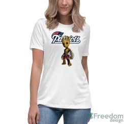 New England Patriots NFL Football Groot Marvel Guardians Of The Galaxy T Shirt - Women's Relaxed Short Sleeve Jersey Tee