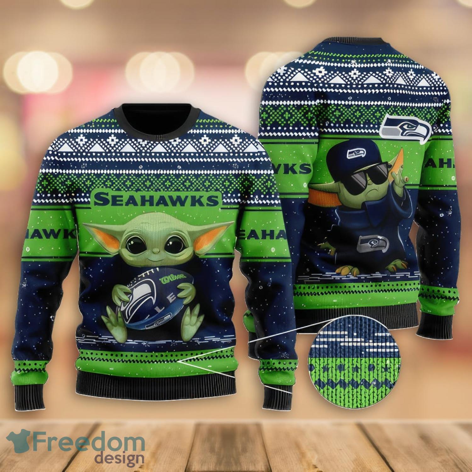 NFL Baby Yoda Seattle Seahawks Christmas Gift All Over Print Ugly Christmas  Sweater - Freedomdesign
