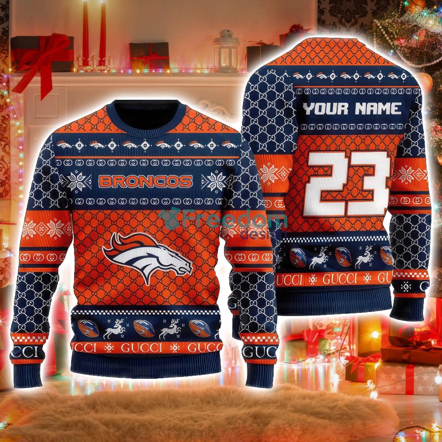 Custom Name And Number NFL Denver Broncos Team Ugly Christmas Sweater  Christmas Gift