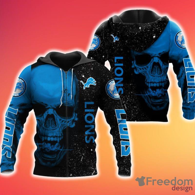 Detroit Lions Logo Football Skull 3D Hoodie Nfl 3D Unisex