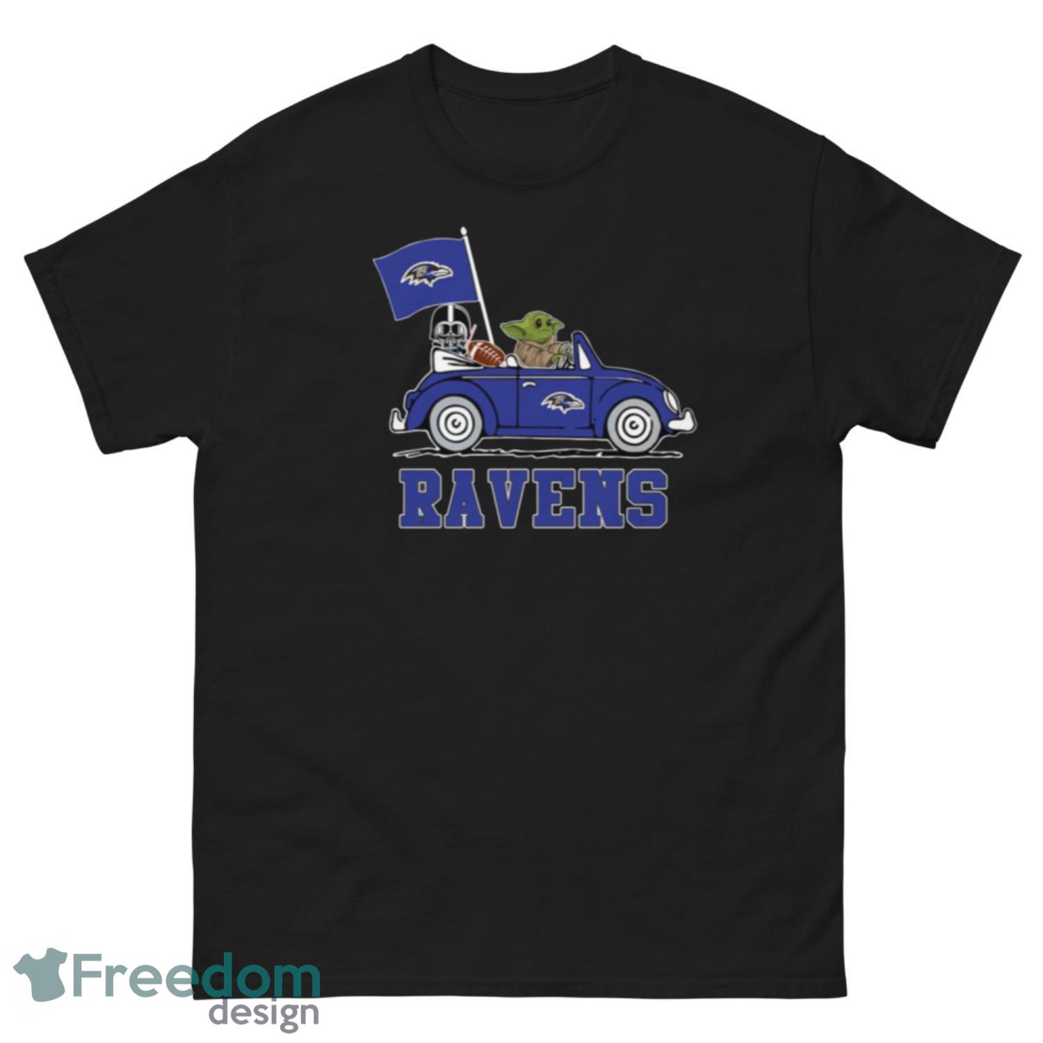 NFL Football Baltimore Ravens Darth Vader Baby Yoda Driving Star Wars Shirt T Shirt - G500 Men’s Classic Tee