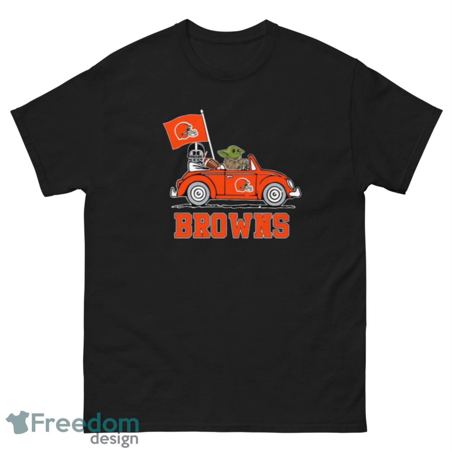 NFL Football Cleveland Browns Darth Vader Baby Yoda Driving Star Wars Shirt T Shirt - G500 Men’s Classic Tee