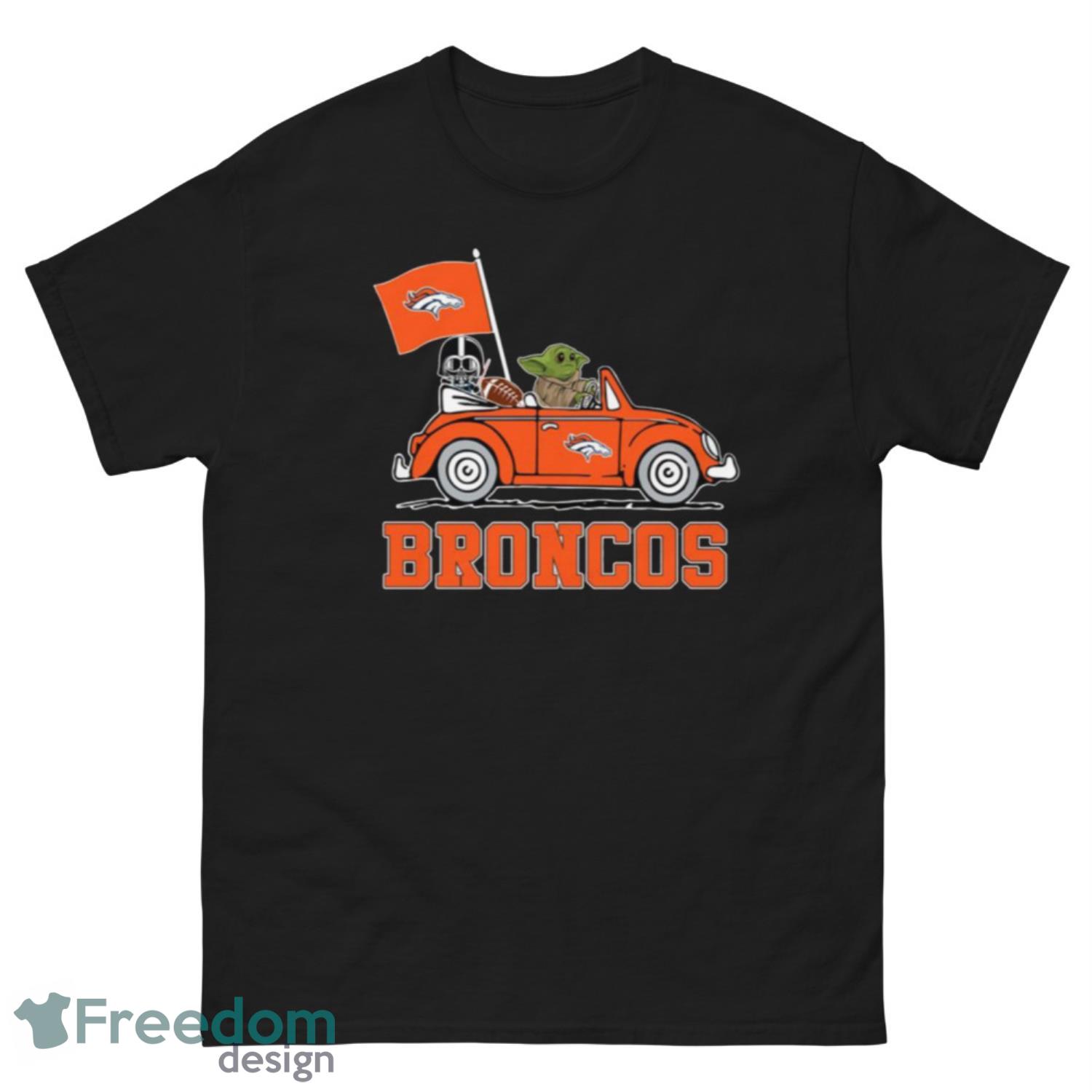 NFL Football Denver Broncos Darth Vader Baby Yoda Driving Star Wars Shirt T Shirt - G500 Men’s Classic Tee