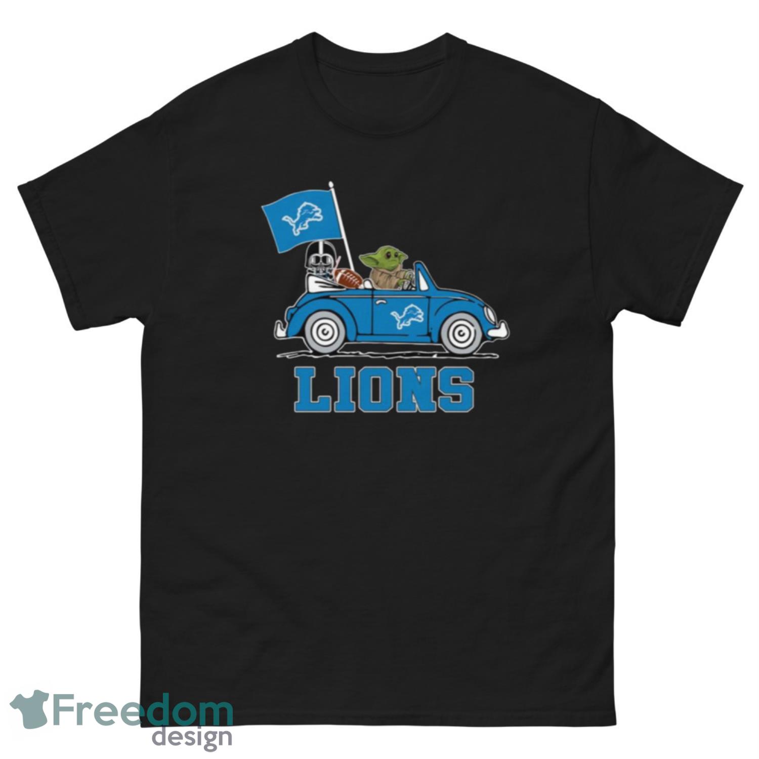 NFL Football Detroit Lions Darth Vader Baby Yoda Driving Star Wars Shirt T Shirt - G500 Men’s Classic Tee