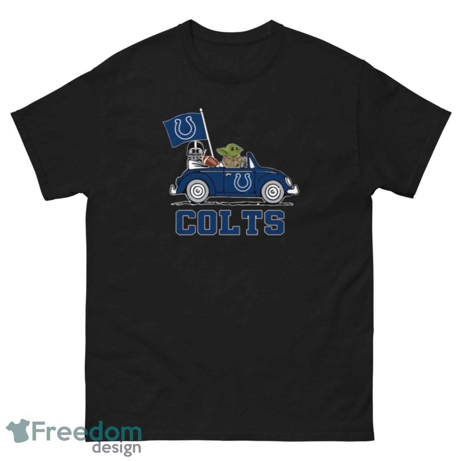 NFL Football Indianapolis Colts Darth Vader Baby Yoda Driving Star Wars Shirt T Shirt - G500 Men’s Classic Tee