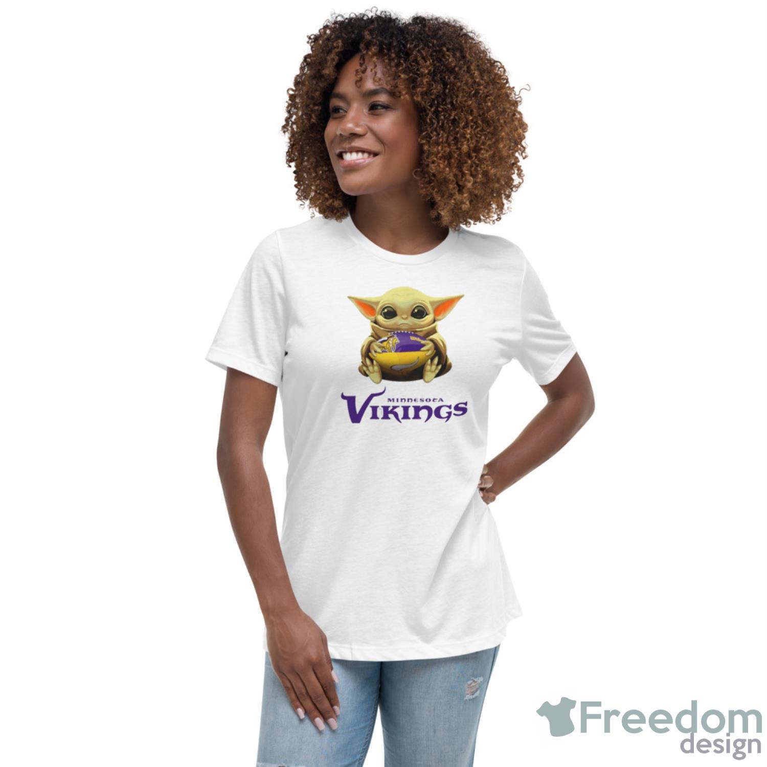 nfl-football-minnesota-vikings-baby-yoda-star-wars-sport-gift-t-shirt-3.jpeg NFL Football Minnesota Vikings Baby Yoda Star Wars Sport Gift T- Shirt - Women's Relaxed Short Sleeve Jersey Tee