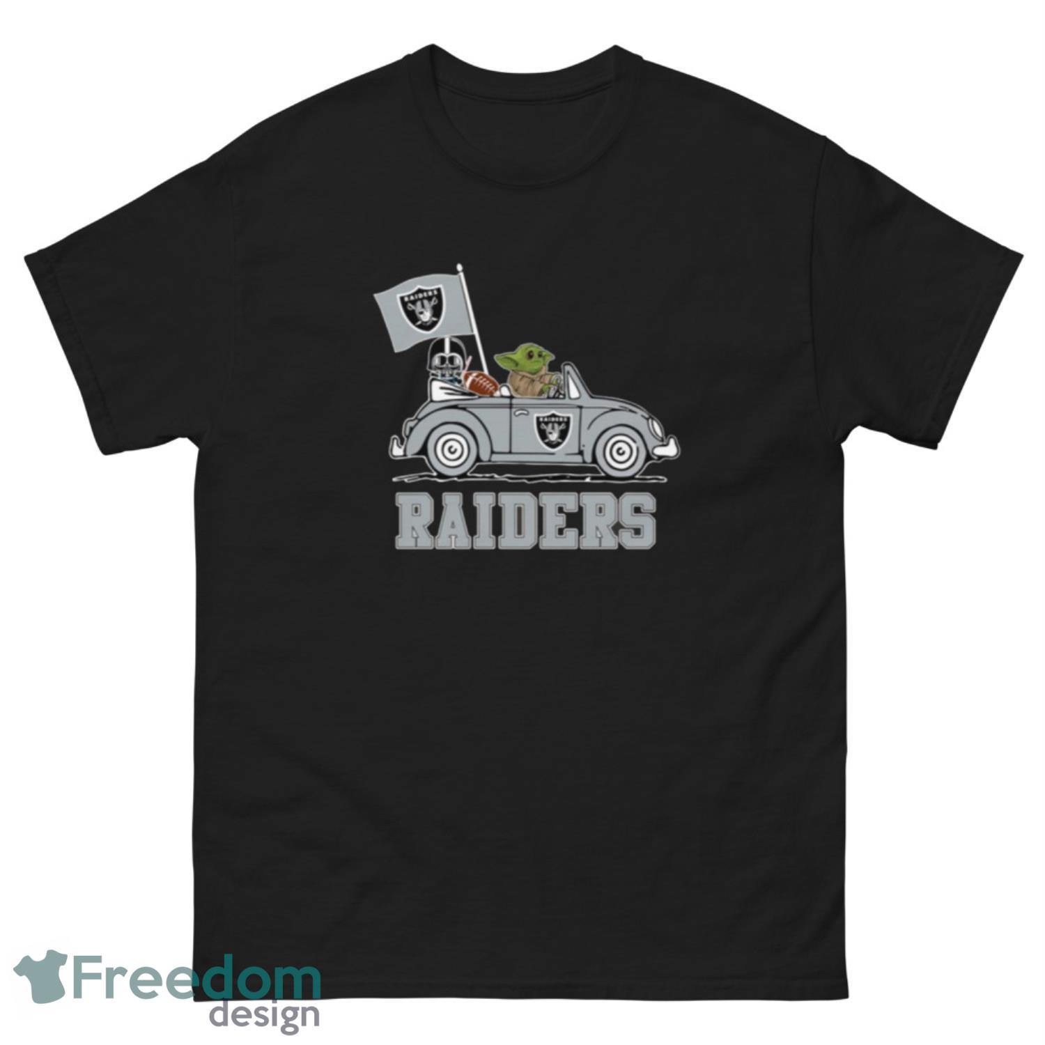 NFL Football Oakland Raiders Darth Vader Baby Yoda Driving Star Wars Shirt T Shirt - G500 Men’s Classic Tee