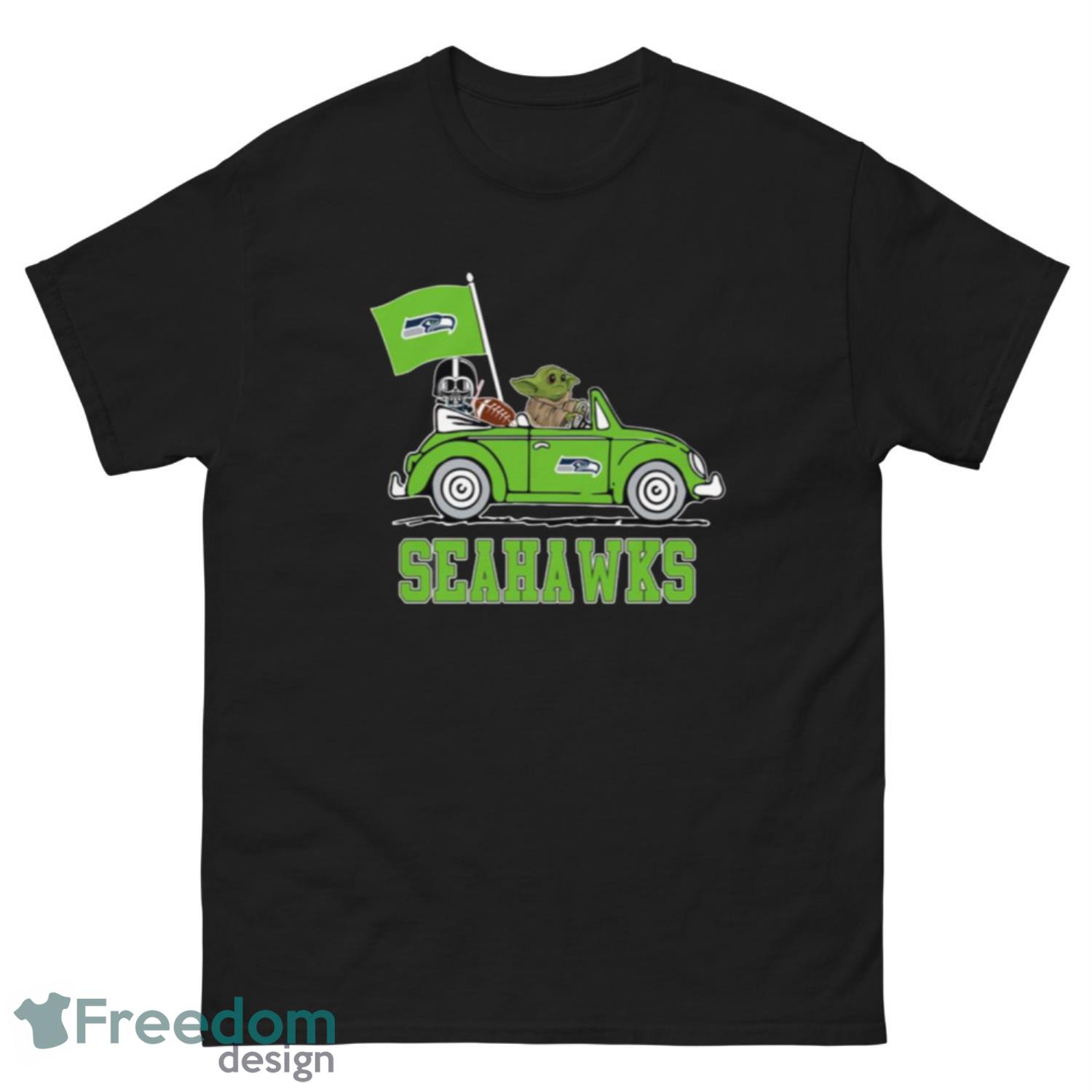 NFL Football Seattle Seahawks Darth Vader Baby Yoda Driving Star Wars Shirt T Shirt - G500 Men’s Classic Tee