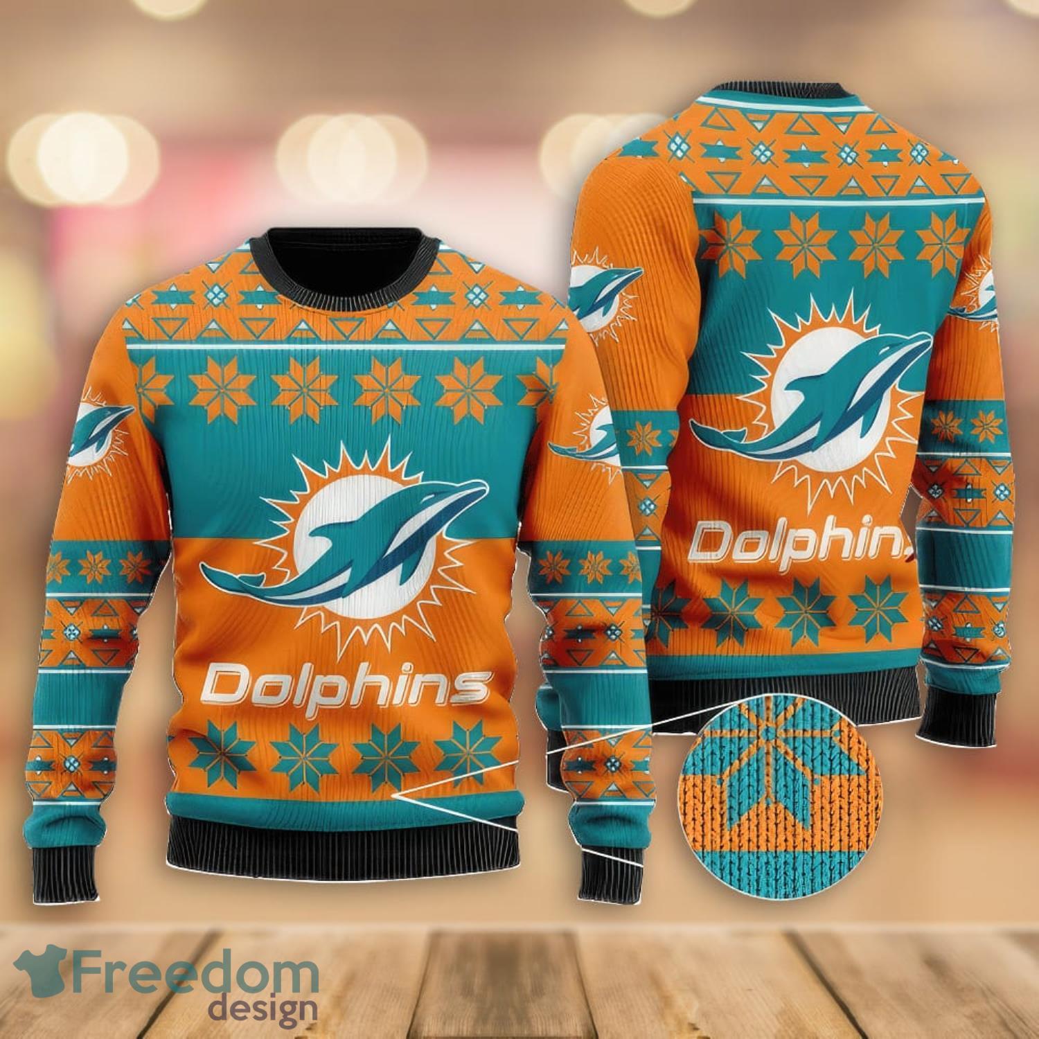 Custom Name And Number Miami Dolphins Ugly Christmas Sweater