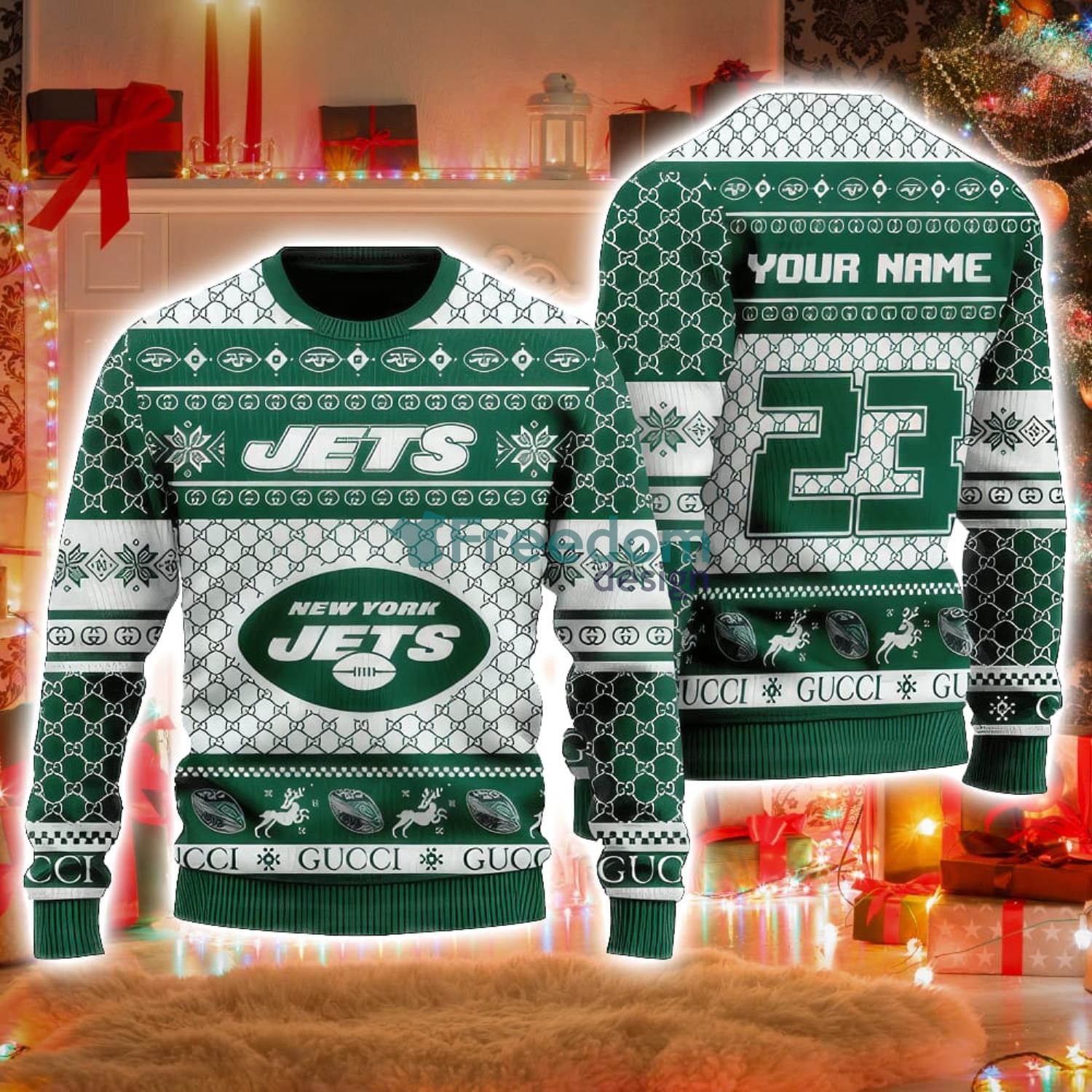 NFL New York Jets Custom Name And Number Ugly Christmas Sweater Christmas  Gift For Sport Team6 - Freedomdesign