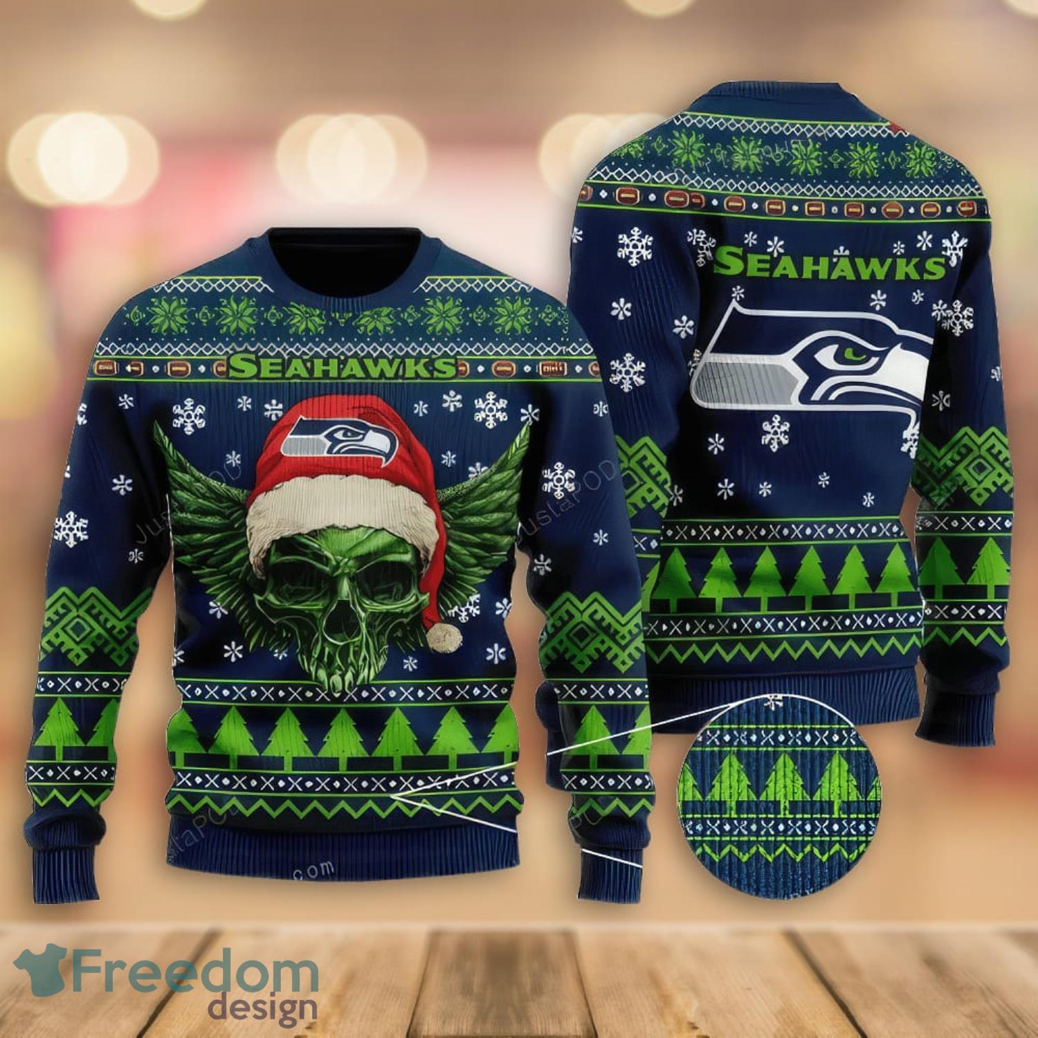 Seattle Seahawks Christmas Skull Halloween Ugly Christmas Sweater