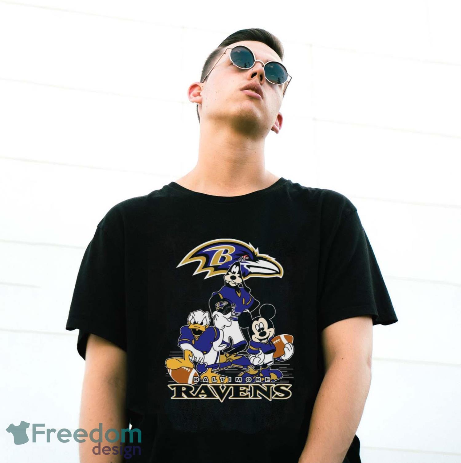 NFL Sport Fans Baltimore Ravens Mickey Mouse Donald Duck Goofy Football Shirt T Shirt Product Photo 2