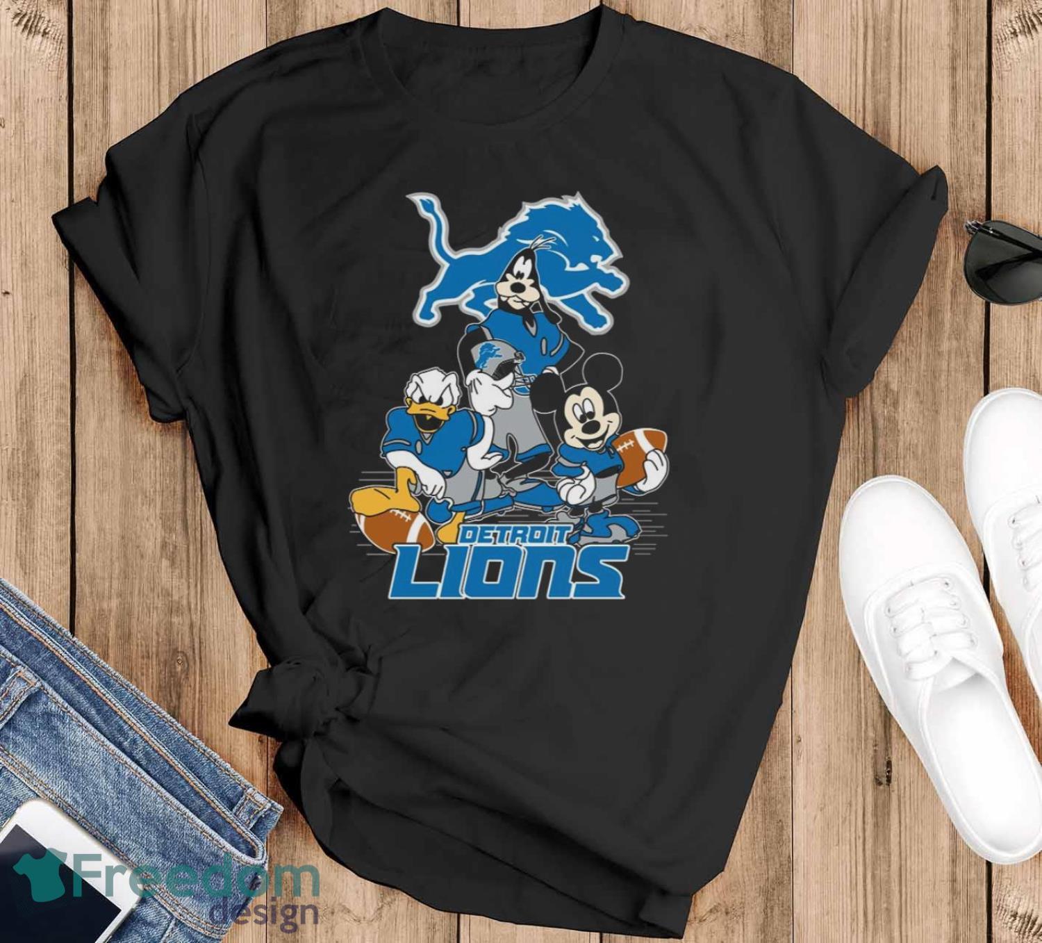 NFL Sport Fans Detroit Lions Mickey Mouse Donald Duck Goofy Football Shirt T Shirt Product Photo 1