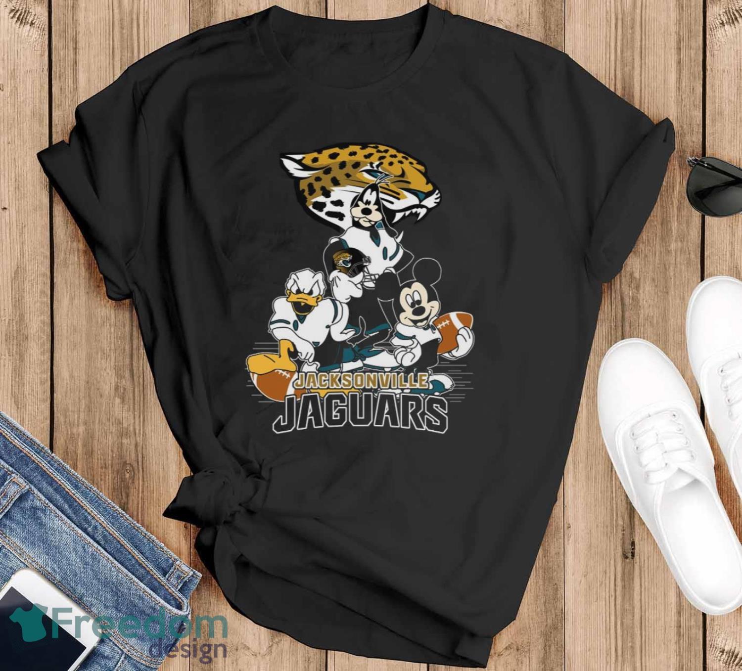 NFL Sport Fans Jacksonville Jaguars Mickey Mouse Donald Duck Goofy Football Shirt T Shirt Product Photo 1