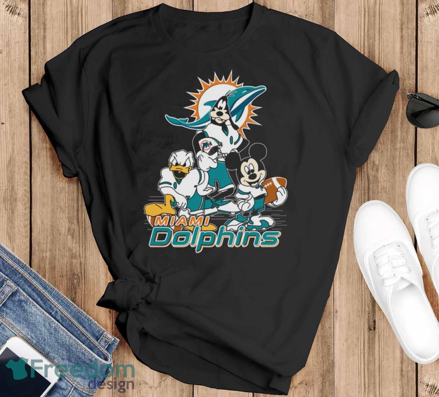 NFL Miami Dolphins Mickey Mouse Donald Duck Goofy Football Shirt V