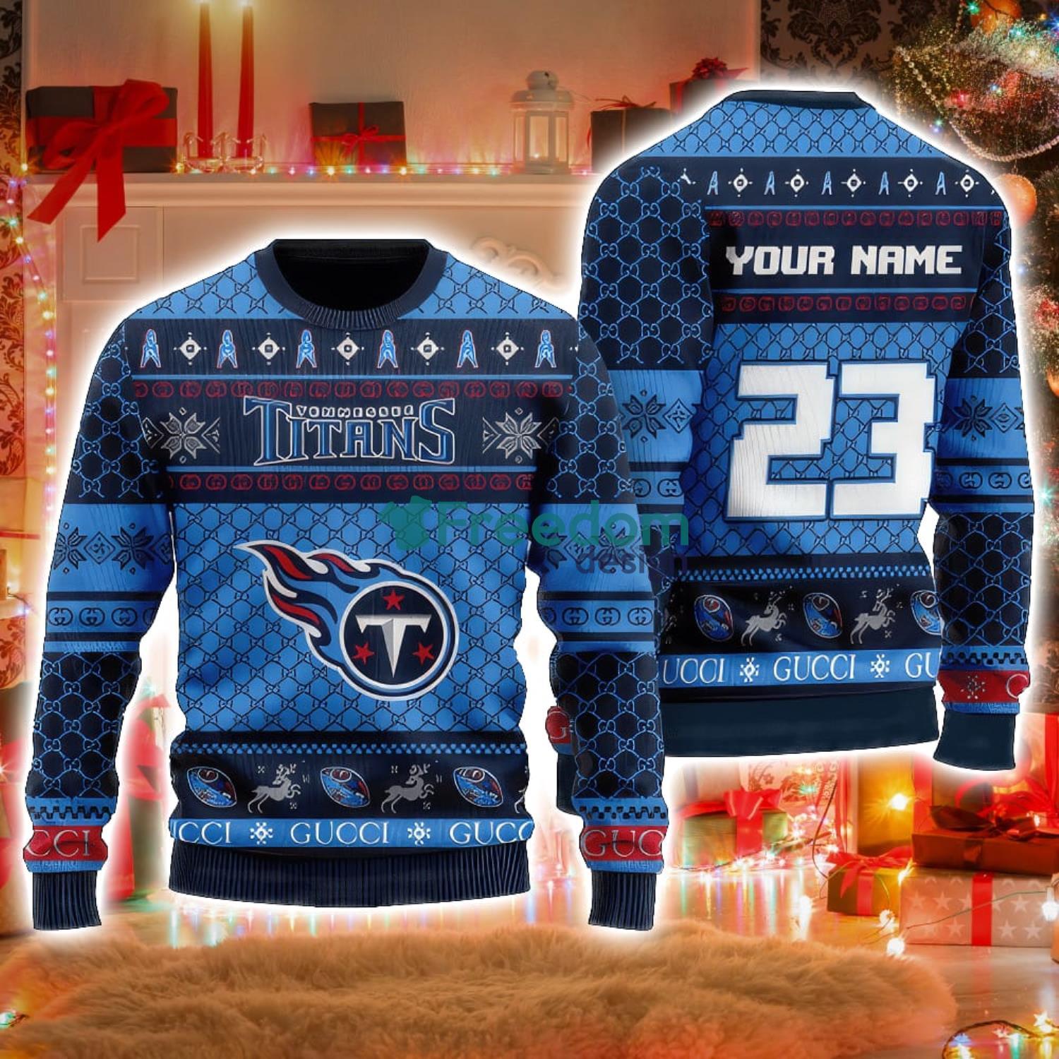 NFL Tennessee Titans Custom Name And Number Ugly Christmas Sweater Christmas  Gift For Sport Team - Freedomdesign