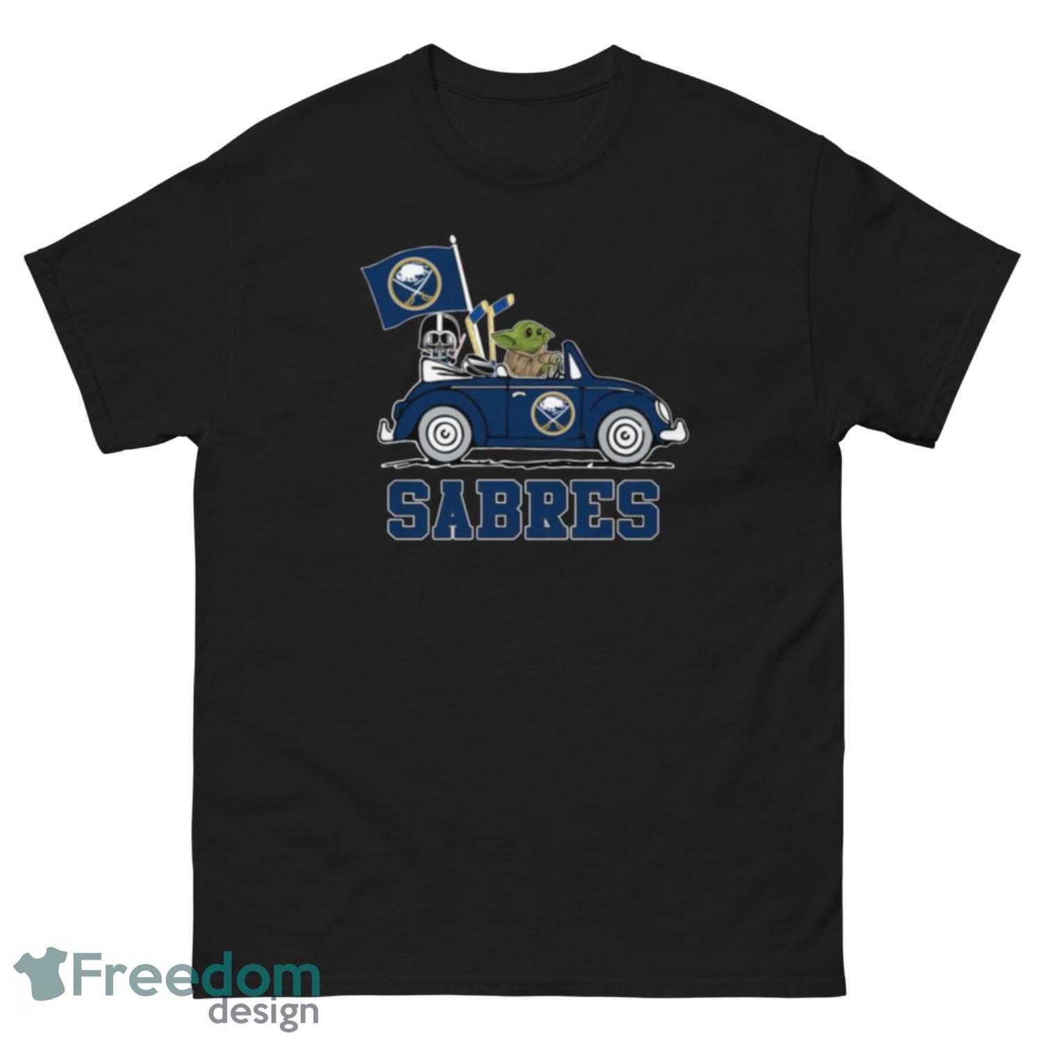 NHL Hockey Buffalo Sabres Darth Vader Baby Yoda Driving Star Wars Shirt T Shirt - G500 Men’s Classic Tee