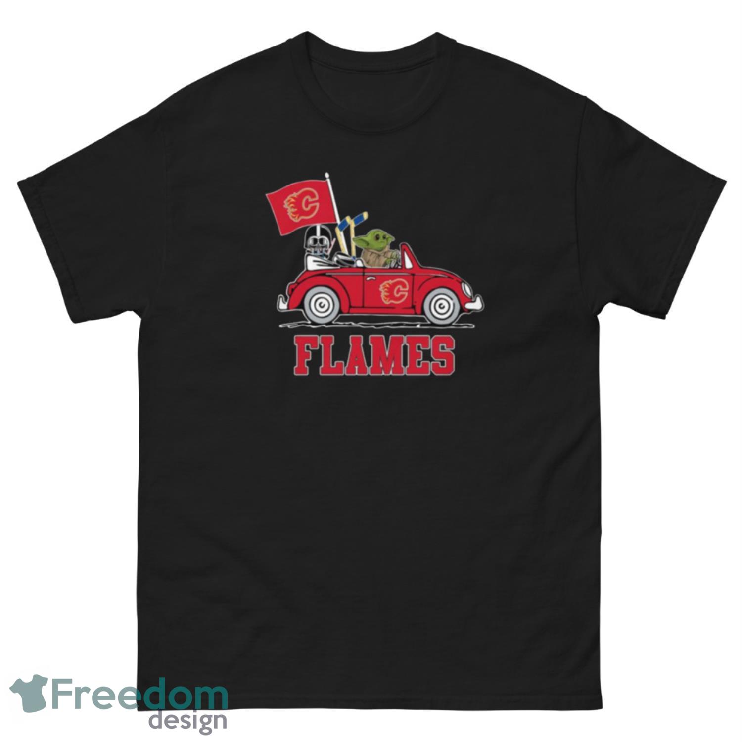 NHL Hockey Calgary Flames Darth Vader Baby Yoda Driving Star Wars Shirt T Shirt - G500 Men’s Classic Tee