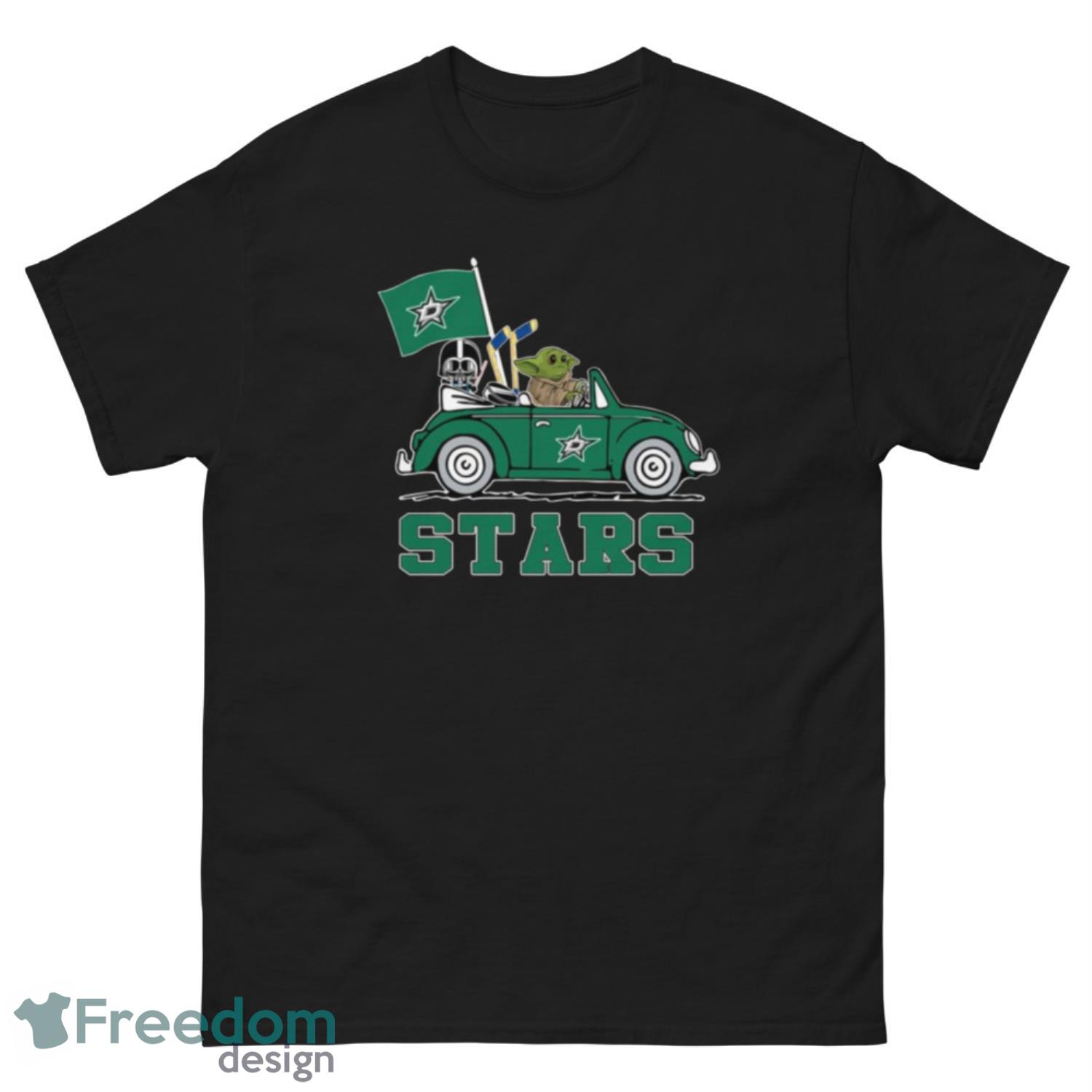 NHL Hockey Dallas Stars Darth Vader Baby Yoda Driving Star Wars Shirt T Shirt - G500 Men’s Classic Tee