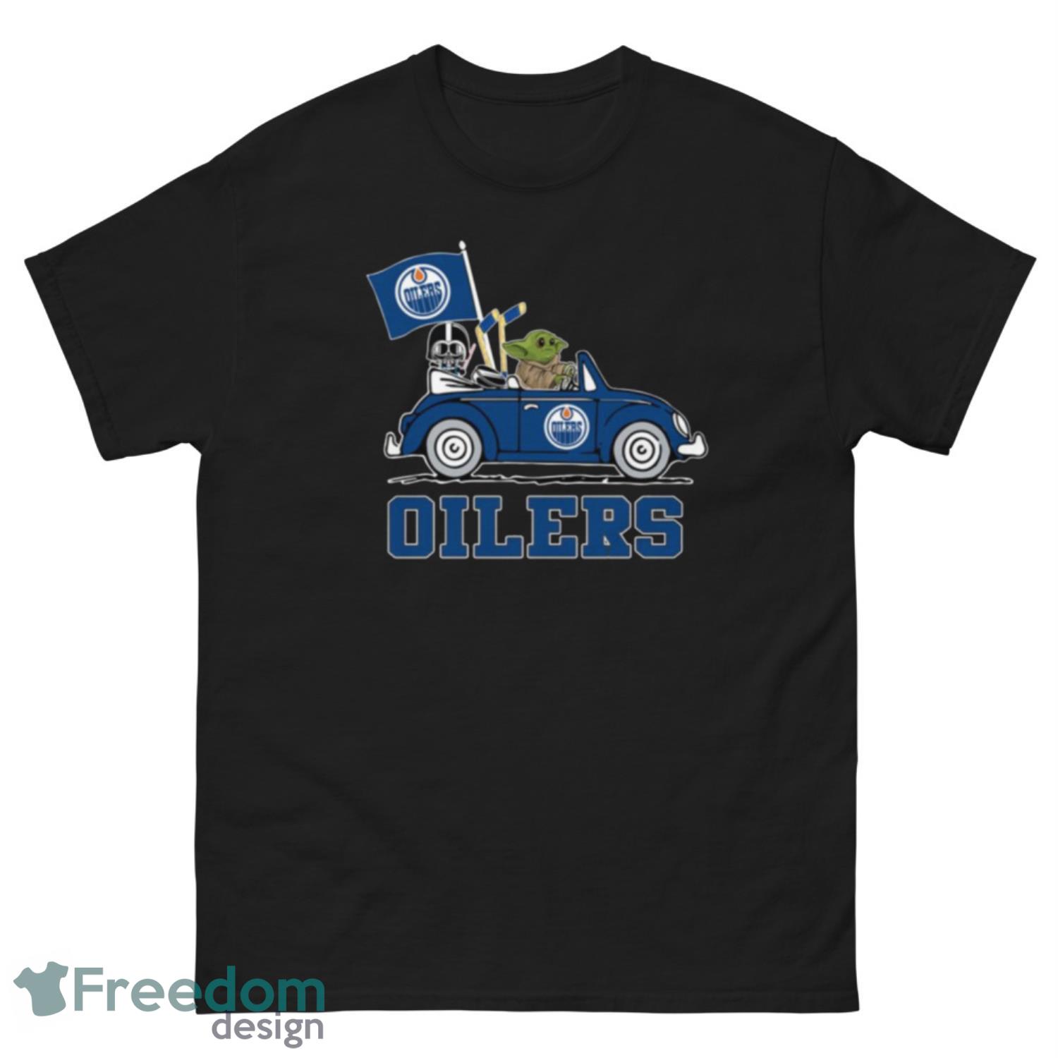 NHL Hockey Edmonton Oilers Darth Vader Baby Yoda Driving Star Wars Shirt T Shirt - G500 Men’s Classic Tee