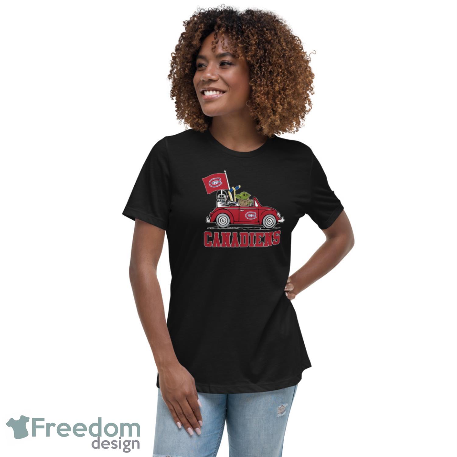 NHL Hockey Montreal Canadiens Darth Vader Baby Yoda Driving Star Wars Shirt T Shirt - Womens Relaxed Short Sleeve Jersey Tee NHL Hockey Montreal Canadiens Darth Vader Baby Yoda Driving Star Wars Shirt T Shirt - Womens Relaxed Short Sleeve Jersey Tee