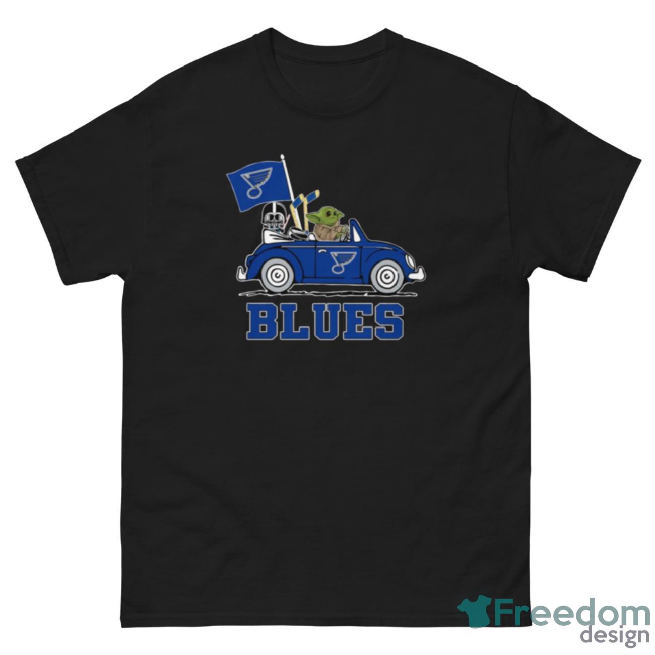 NHL Hockey St.Louis Blues Darth Vader Baby Yoda Driving Star Wars Shirt T Shirt - G500 Men’s Classic Tee