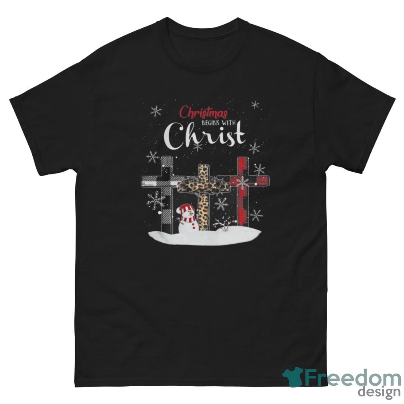 Nice Snowman Cross Christmas Begins With Christ Shirt - G500 Men’s Classic Tee