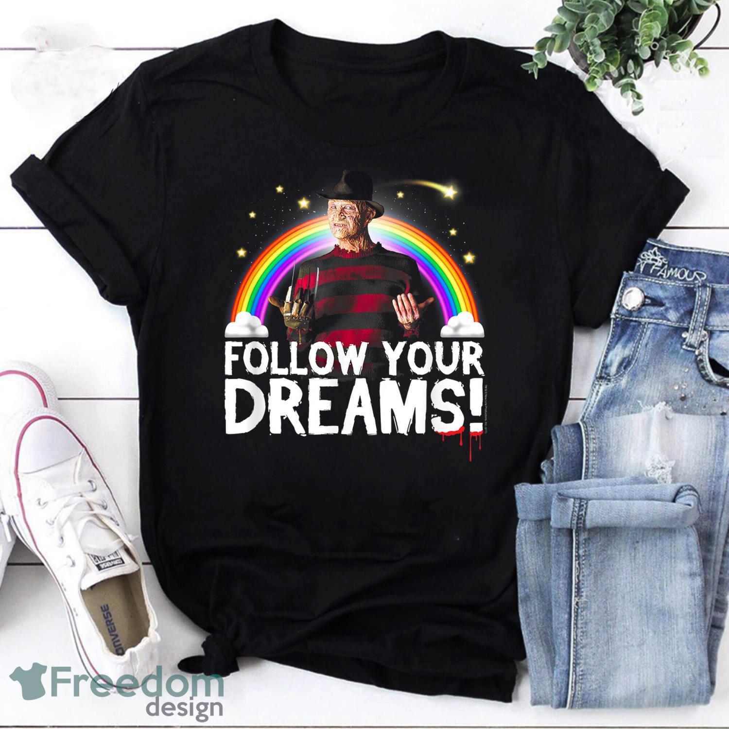 Nightmare On Elm Street Follow Dreams Rainbow Halloween Vintage T-Shirt Freddy Krueger Shirt Freddy Krueger Gift Shirt Product Photo 1