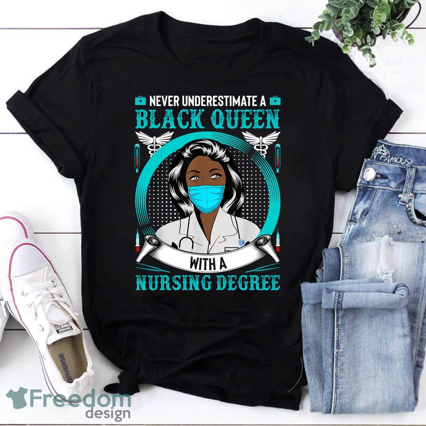 Nurse Never Underestimate A Black Queen With Nursing Degree Vintage T-Shirt Product Photo 1