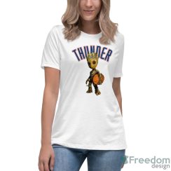 Oklahoma City Thunder NBA Basketball Groot Marvel Guardians Of The Galaxy T Shirt image Oklahoma City Thunder NBA Basketball Groot Marvel Guardians Of The Galaxy T Shirt - Women's Relaxed Short Sleeve Jersey Tee