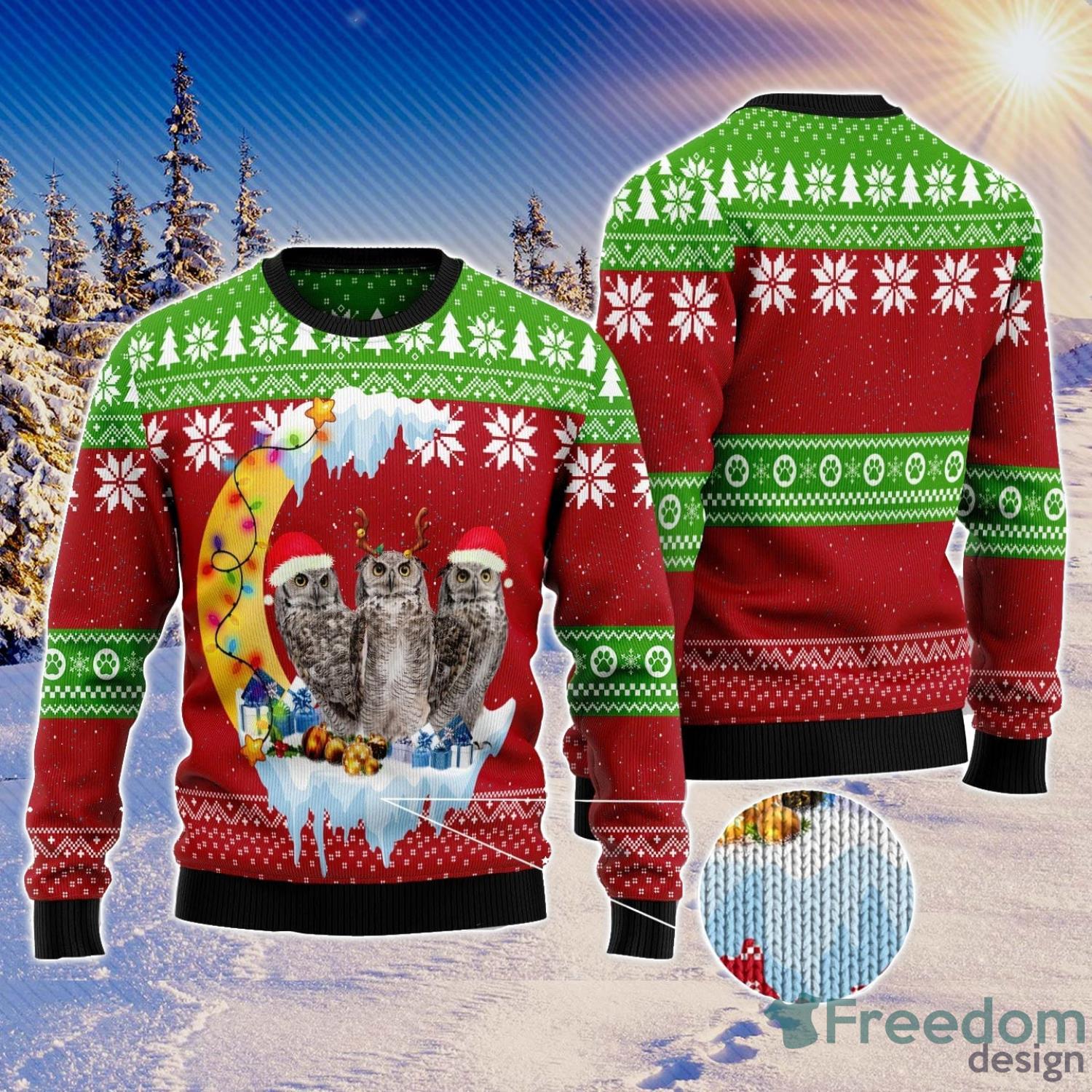 Owl Love Moon Xmas All Over Printed 3D Ugly Christmas Sweater Christmas Gift For Men And Women Product Photo 1