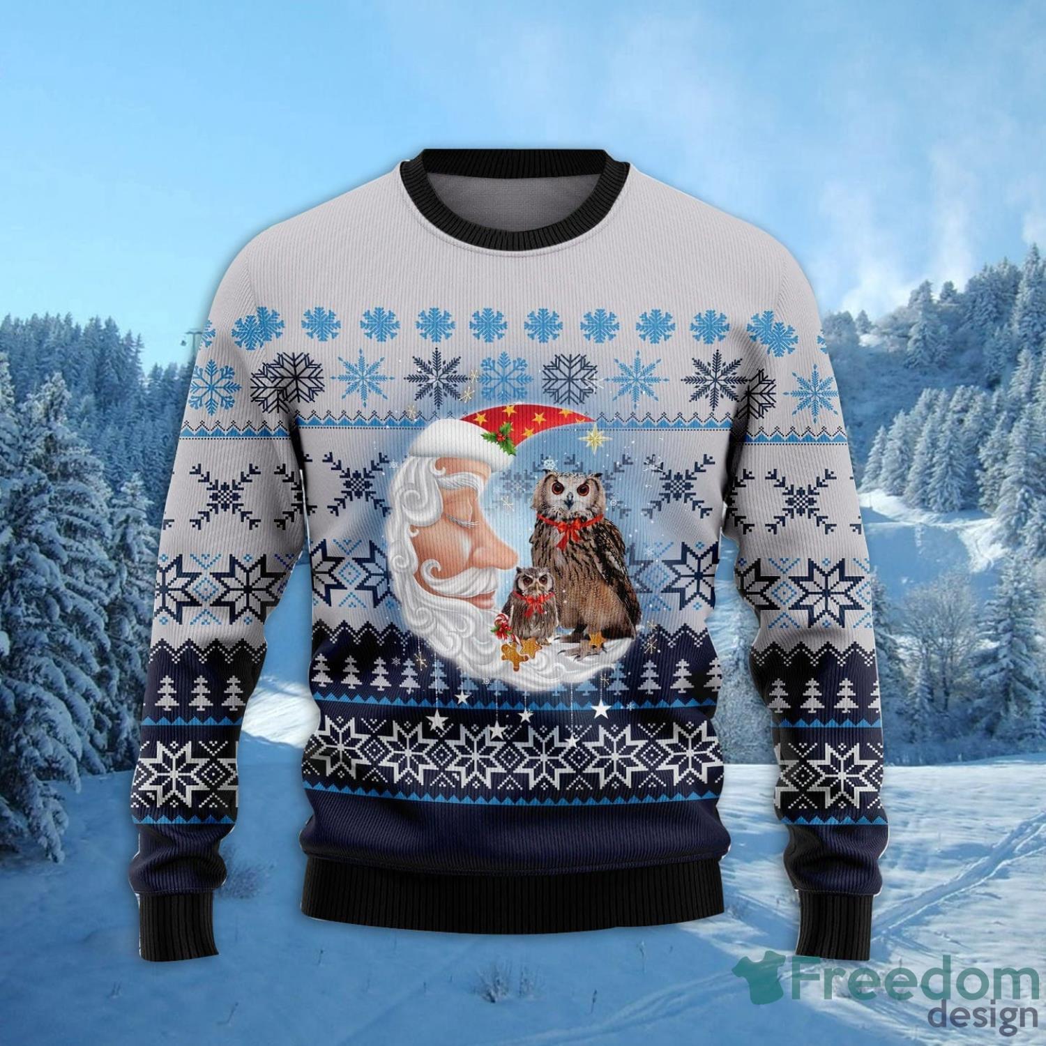 Owl Love Santa Moon All Over Printed 3D Ugly Christmas Sweater Christmas Gift For Men And Women Product Photo 2