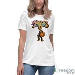 Philadelphia 76ers NBA Basketball Groot Marvel Guardians Of The Galaxy T Shirt - Women's Relaxed Short Sleeve Jersey Tee