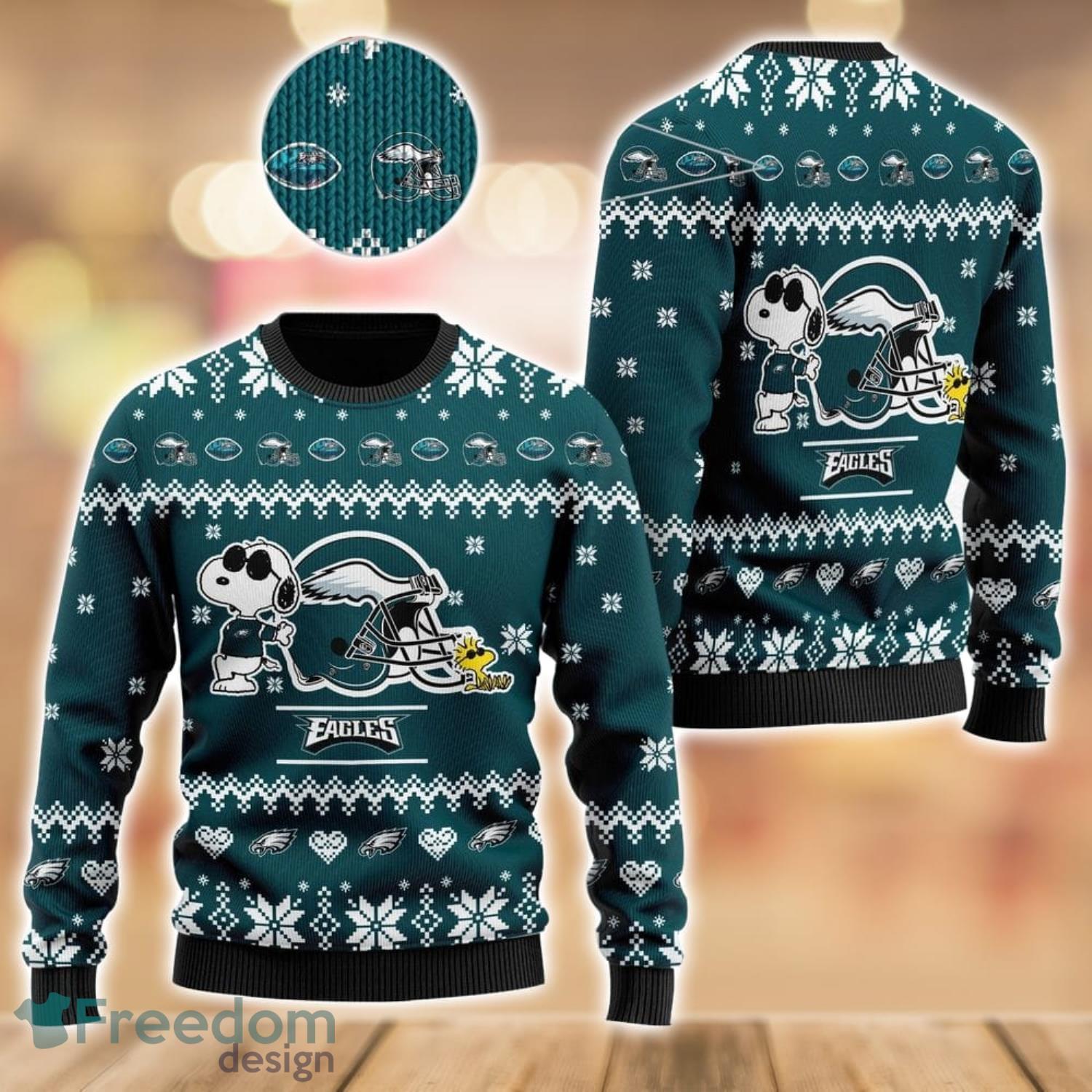 Philadelphia Eagles Ugly Sweater Christmas Gift Sweater Shirt Cute The Snoopy Show Football Helmet Christmas All Over Print Product Photo 1