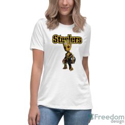 Pittsburgh Steelers NFL Football Groot Marvel Guardians Of The Galaxy T Shirt - Women's Relaxed Short Sleeve Jersey Tee