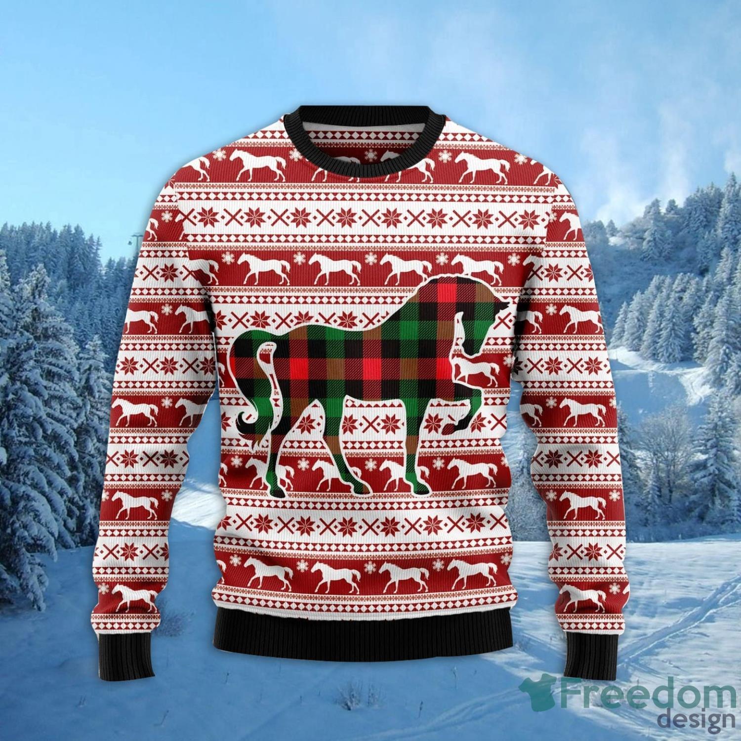 Plaid Pattern Horse All Over Printed 3D Ugly Christmas Sweater Christmas Gift For Men And Women Product Photo 2