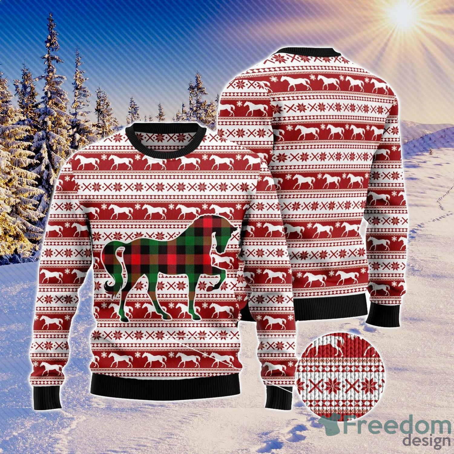 Plaid Pattern Horse All Over Printed 3D Ugly Christmas Sweater Christmas Gift For Men And Women Product Photo 1