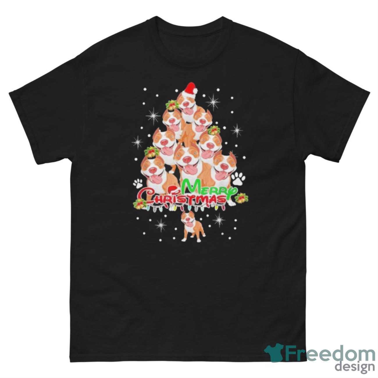 Pretty Merry Pitmas Pitbull Christmas Tree Dogs Shirt - G500 Men’s Classic Tee