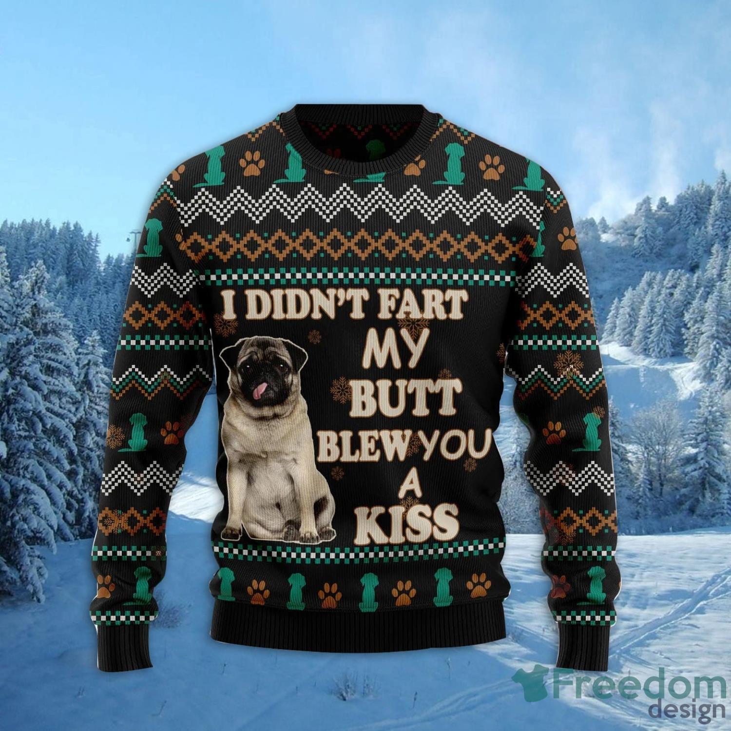 Pug A Kiss All Over Printed 3D Ugly Christmas Sweater Christmas Gift For Men And Women Product Photo 1