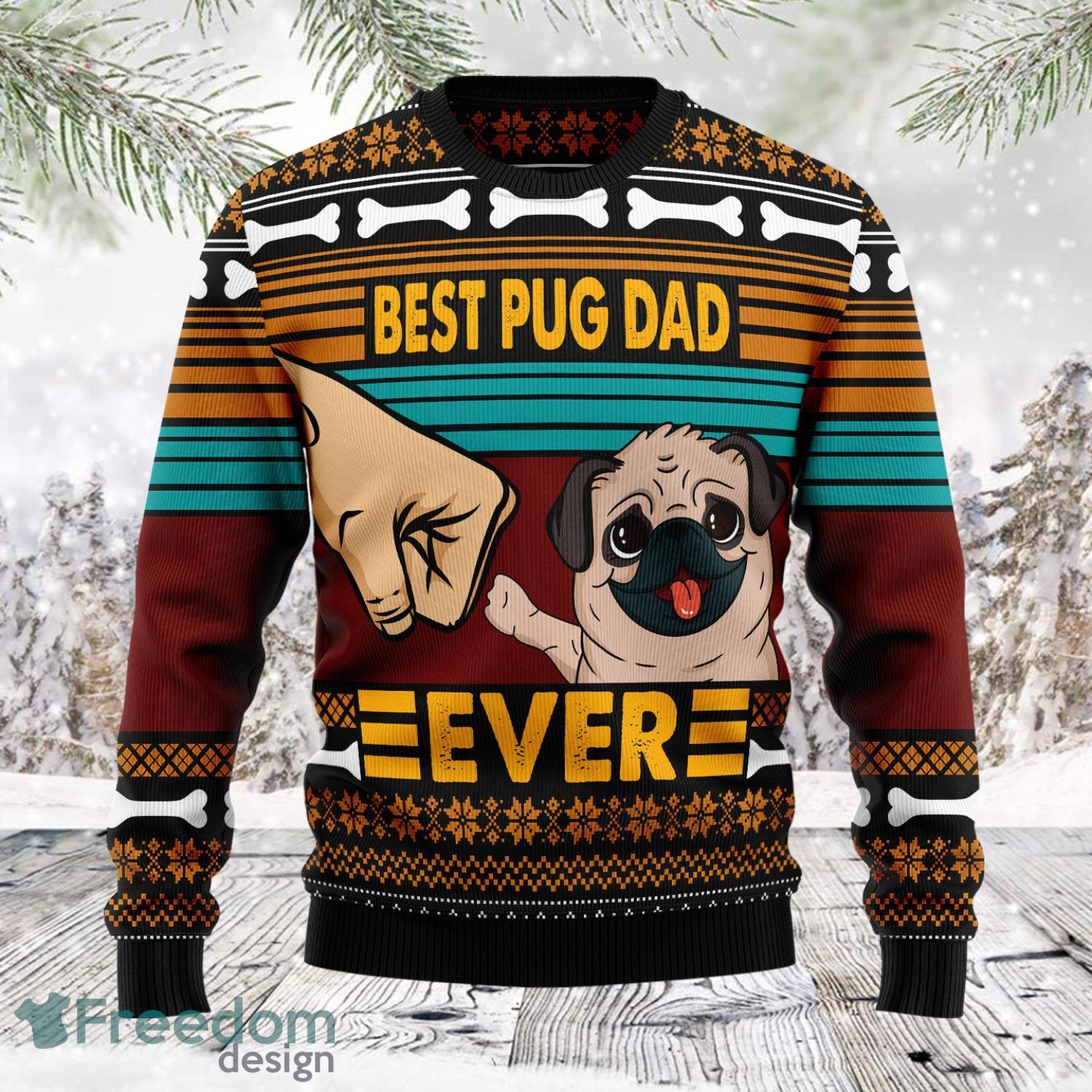 Pug Best Pug Dad Ever Dog Dad Ugly Christmas Holiday Sweater Product Photo 1