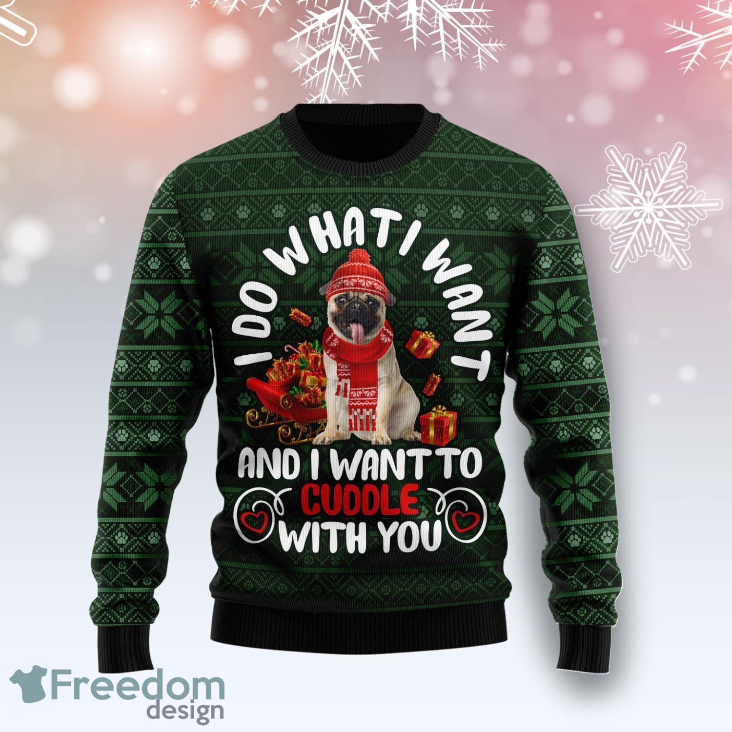 Pug I Do What I Want Ugly Christmas Holiday Sweater Product Photo 1