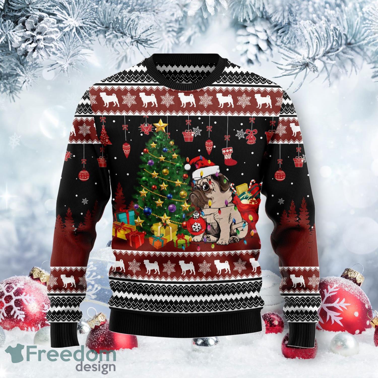 Pug Lover Merry Christmas Ugly Christmas Holiday Sweater Product Photo 1