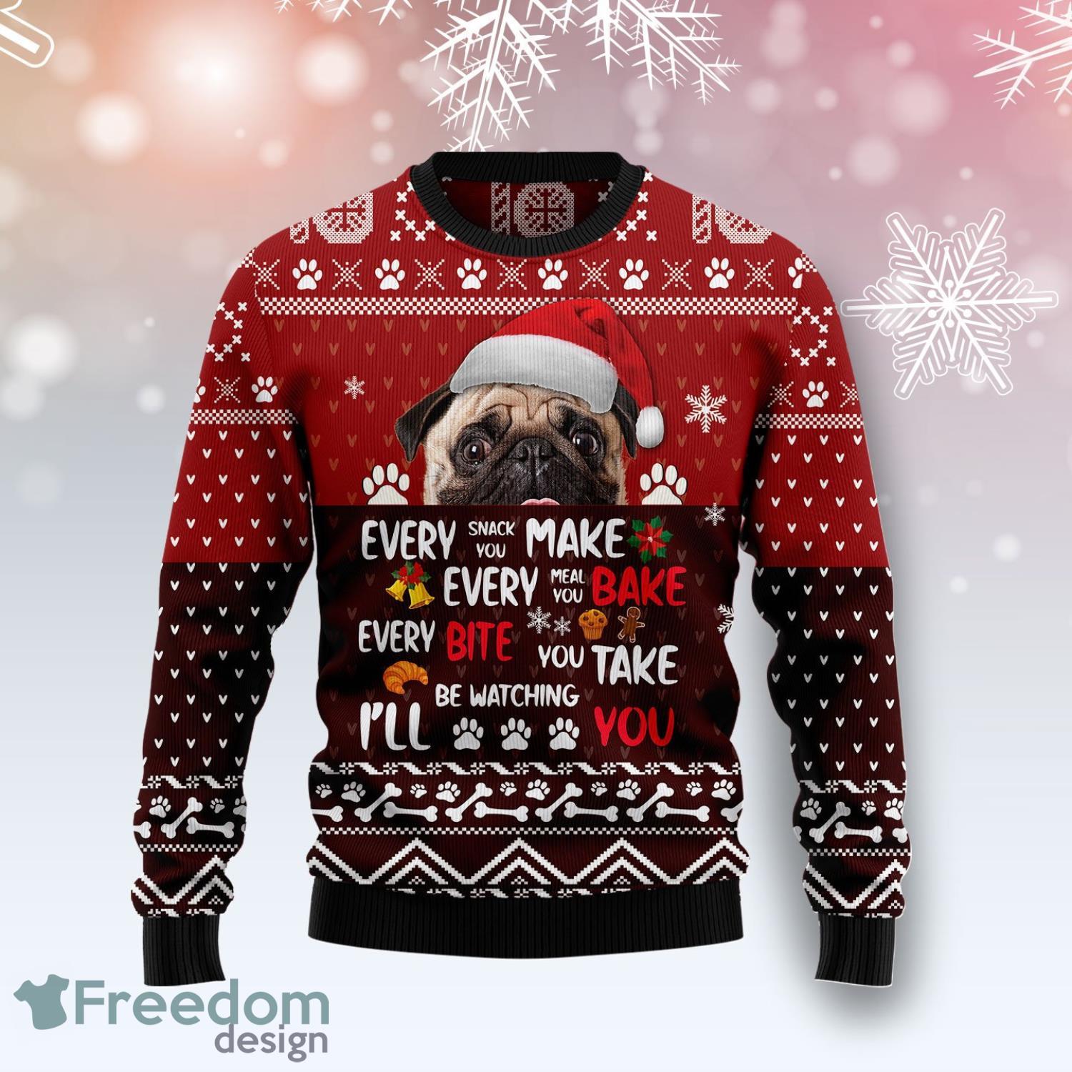 Pug Will Be Watching You Ugly Christmas Sweater Product Photo 1