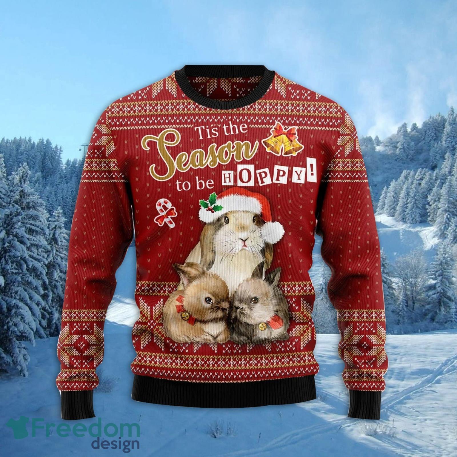 Rabbit Hoppy Christmas All Over Printed 3D Ugly Christmas Sweater Christmas Gift For Men And Women Product Photo 1