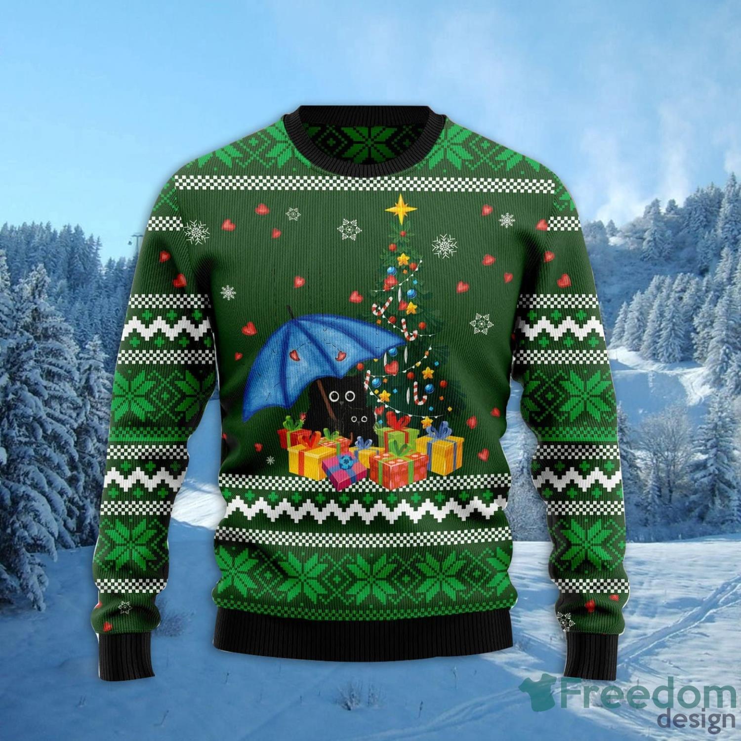 Rain With Love Black Cat All Over Printed 3D Ugly Christmas Sweater Christmas Gift For Men And Women Product Photo 2