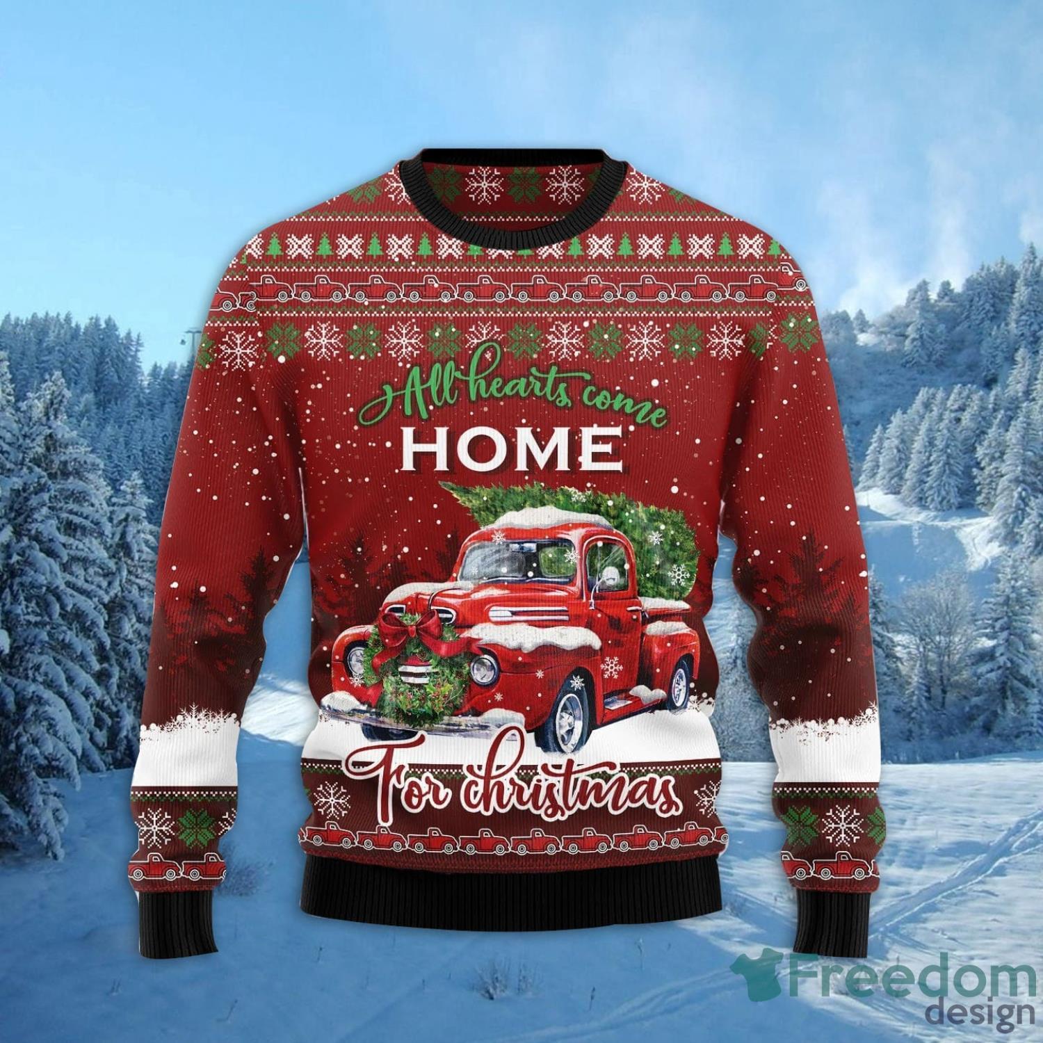 Red Truck Home Christmas All Over Printed 3D Ugly Christmas Sweater Christmas Gift For Men And Women Product Photo 2