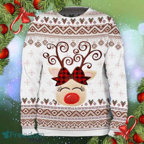 Reindeer Plaid Bow Ugly Sweater - Gift For Christmas Product Photo 1