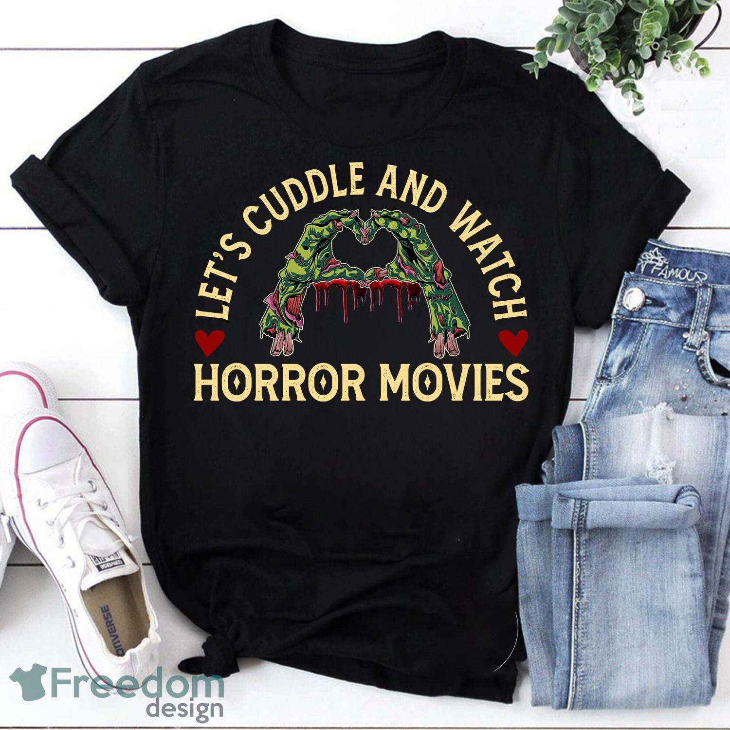 Scary Horror Movie Zombie Let’s Cuddle Vintage T-Shirt Scary Movies Shirt Funny Halloween Shirt Product Photo 1